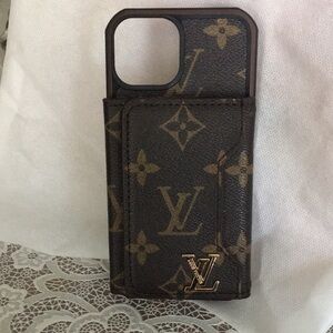 Louis Vuitton Monogram Canvas Phone Case in Brown with Gold LV Accent